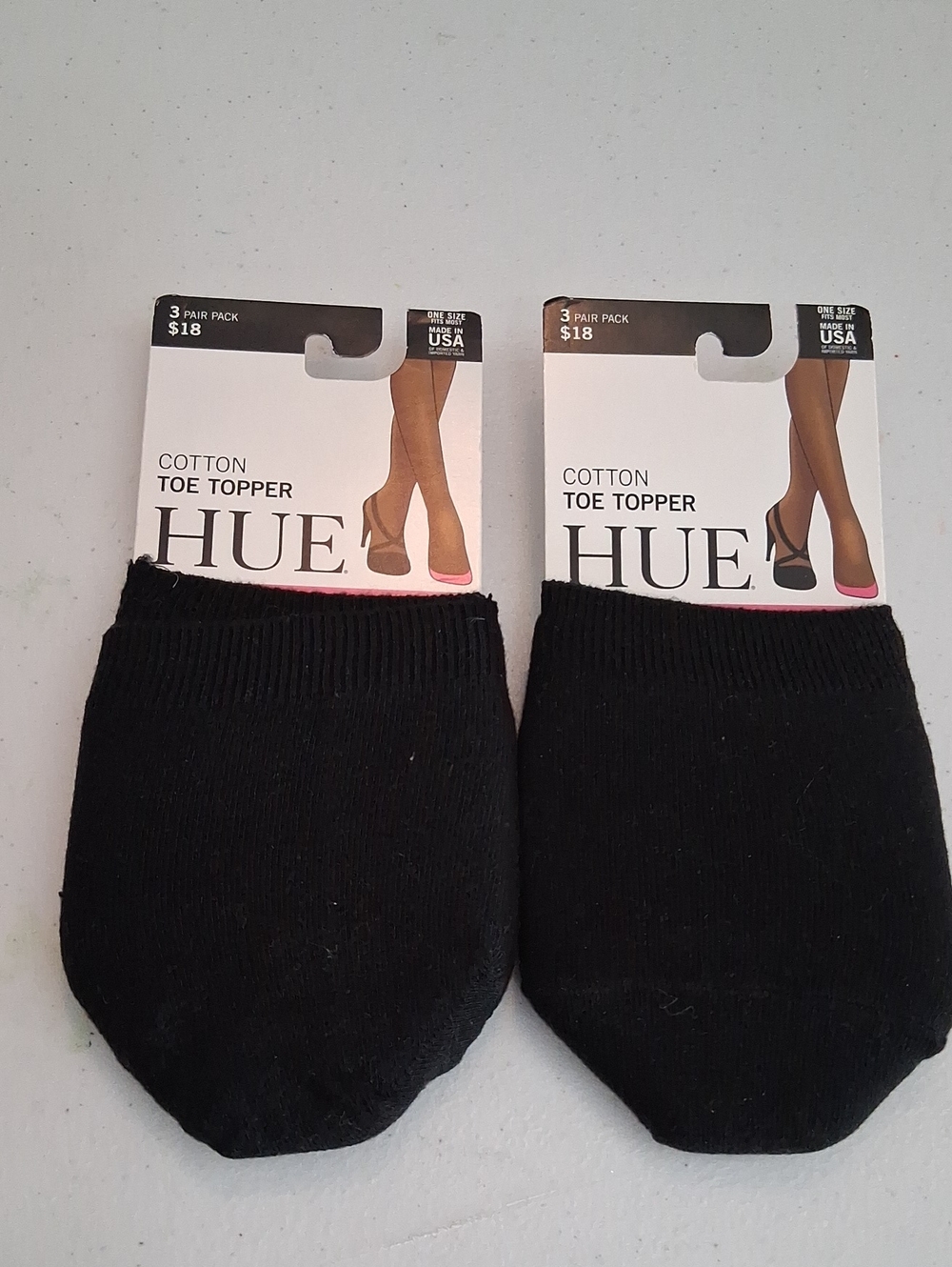 HUE Cotton No-Show Toe Topper Socks - Black (2 Pack Of 3 Pairs)